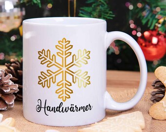 Tasse mit Weihnachtsmotiv - Handwärmer - Schneeflocke - Geschenk für Freunde & Familie - zu Weihnachten - Weihnachtsgeschenk - für Sie /Ihn