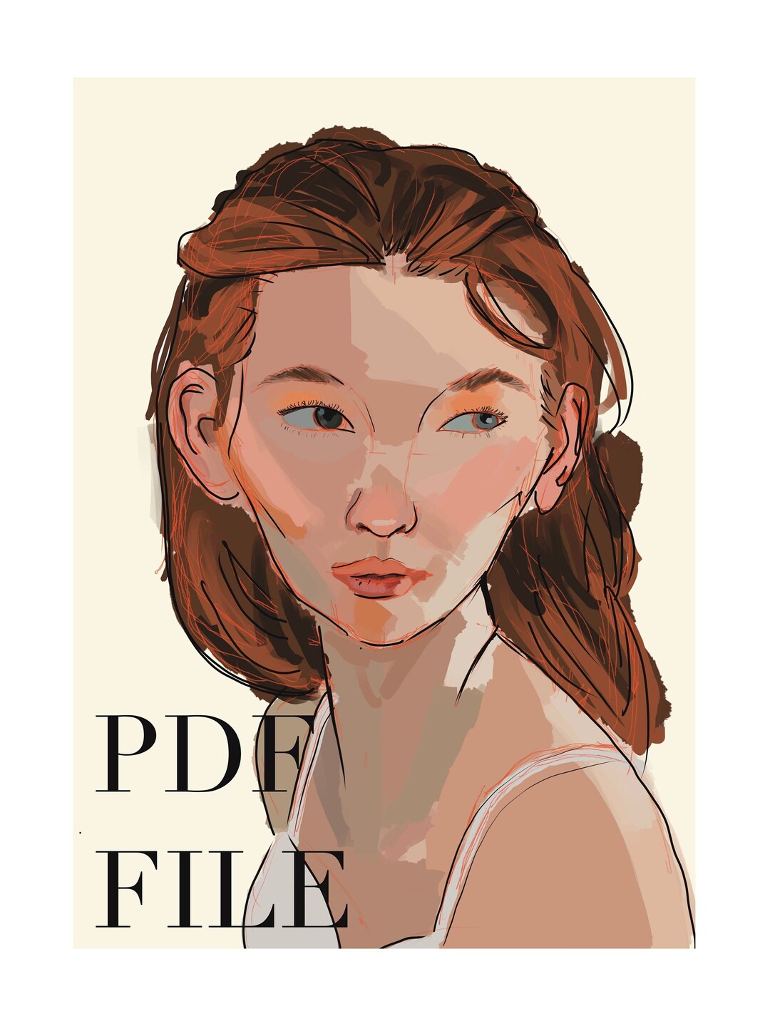 Printable Girl With Ginger Hair Print Portrait Boho Art Wall Hanging