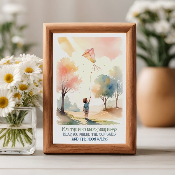 Newborn wall art JRR Tolkien Nursery instant download LOTR Quote Print Watercolor Kids Room Decor "May the wind under your wings...” Hobbit