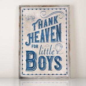 Nursery print boy Thank heaven for little boys, New Baby Printable Retro Nursery Poster Nursery Wall Decor, Baby shower gift Vintage Poster