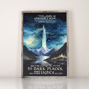 Herr der Ringe Printable Tolkien Zitat Kunst LOTR Poster Galadriel Earendil Magischer Nachthimmel Wandkunst Fantasy Stimmungsvoll Hügel und Stern Kunstwerk