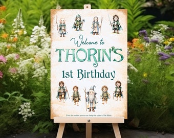 1st Birthday Welcome Sign LOTR Birthday welcome sign for party Hobbit Lord of the Rings Theme Personalized Welcome Party Sign Printable