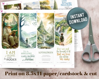 Printable Bookmark Lord of the Rings Personalized Reader gift LOTR Fan Hobbit party Themed Tolkien set of 8 Printable Bookmarks with Quotes