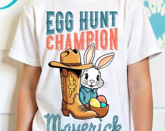 Personalized Cowboy Easter Shirt PNG: Custom Name Egg Hunt (Digital Download)