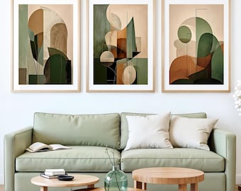 Abstract Geometric Prints Set: Sage Green Beige Wall Art (Digital Download)