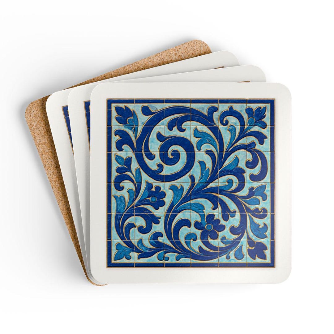 Mosiac Tile Coaster -4 Piece Cork Coaster Set-hostess Gift (3.75'x3.75 ...