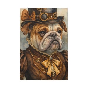 Steampunk Bulldog Canvas Art: Fantasy Animal Portrait, Gothic Decor