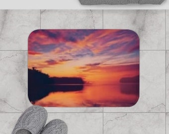 tapis de bain tapis impression coucher de soleil salle de bain cabine lac maison et vie océan tapis imprimé cadeau fête des mères femme amoureux de la nature art tropical déco