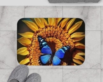 colorful rugs bath mats butterfly sunflower print garden girl deco bathroom art soft rugs Mother Day gift grandma gardeners floral rug print