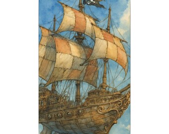 Steampunk Pirate Airship Canvas Art: Fantasy Decor for Teen Room (12x18")