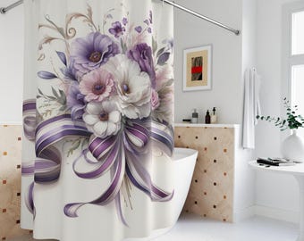 Easter Floral Shower Curtain: Spring Cottagecore, Elegant Bath Decor, Linen Polyester 71'X74'