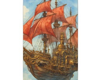 Steampunk Airship Canvas Art: Fantasy Pirate Decor (12x18")