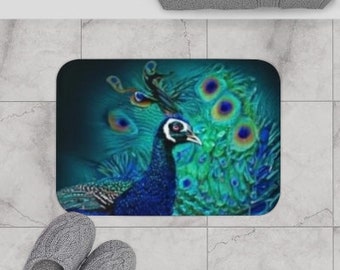 bath mats rugs peacock print stained glass style Boho bathroom deco cabin lodge Mother day gift women bird lover printed rugs home & living