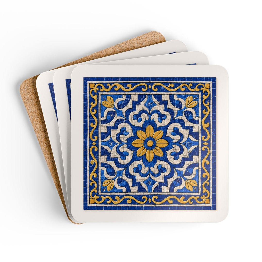 Mosiac Tile Coaster- 4 Piece Cork Coaster Set-hostess Gift(3.75'x3.75 ...