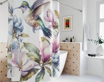 Hummingbird Shower Curtain: Floral Island Decor, Waterproof Polyester-71'x74'