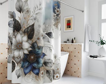 Moody Floral Shower Curtain: Spring Cottagecore, Linen Polyester 71'x74'