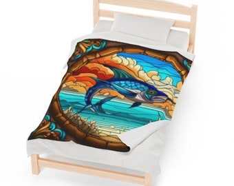 swordfish print soft blankets fishing print bedding couch throws hunting lodge cabin decor home & living Father Day gifts guy fishermen den