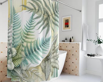 Tropical Floral Shower Curtain: Island Luxe Decor, Botanical Bath Decor, Linen Polyester 71'x74'