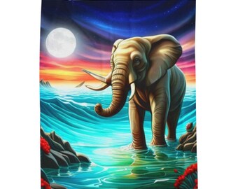 Elephant Print Plush Blanket: Soft Polyester Spandex Throw