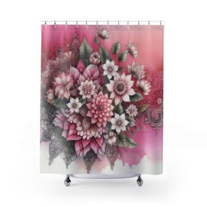 pink shower curtains floral shower curtains Valentines shower curtains botanical curtain pink bath decor floral bath curtain for women/girls