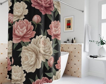 Moody Floral Shower Curtain: Spring Cottagecore, Victorian Decor, Linen Polyester 71'x74'