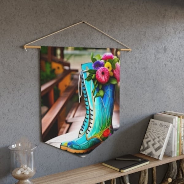 printed wall hanging rain boots floral print pennant tapestry garden girl deco bedroom birthday gift mom teen girl bedroom wall decor garden