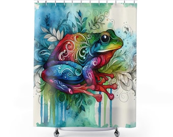 Rainbow Frog Shower Curtain: Waterproof Polyester Fabric, 74" x 71"