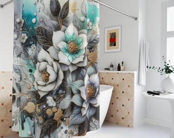 Moody Floral Shower Curtain: Spring Cottagecore, Elegant Bath Decor, Linen Polyester 71'x74'