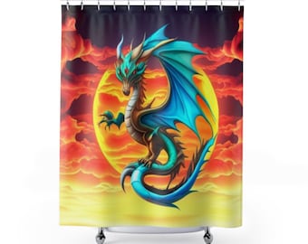 Dragon Shower Curtain: Waterproof Polyester Fabric, Bold Print (74" L x 71" W )