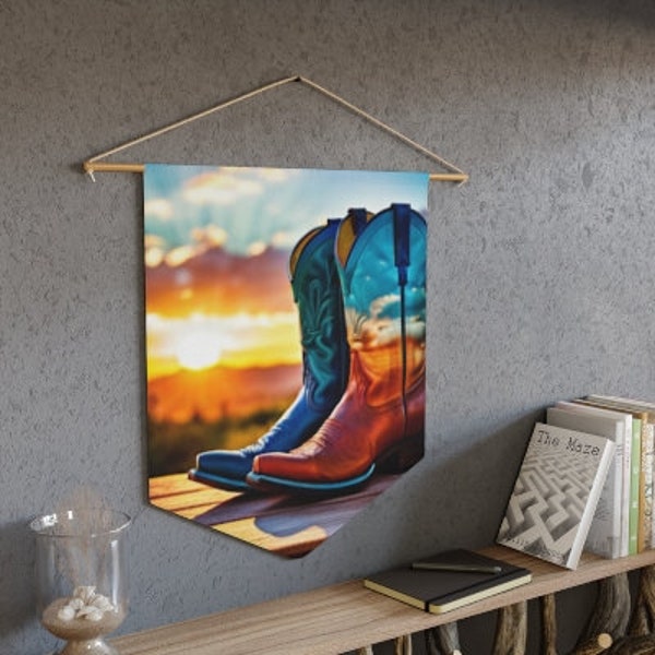 western cowboy boots print pennants wall hanging tapestry room deco home & living rustic designs Father Day gift cowboy teen guy bedroom art