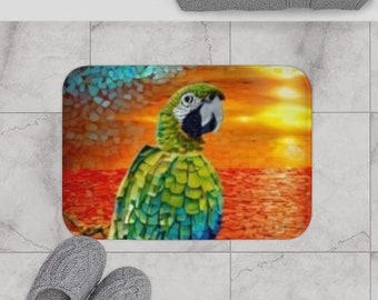 bath mats rugs parrot print stained glass style Boho  bathroom deco lake cabin home & living bird lover Mother day gift women teen beach art