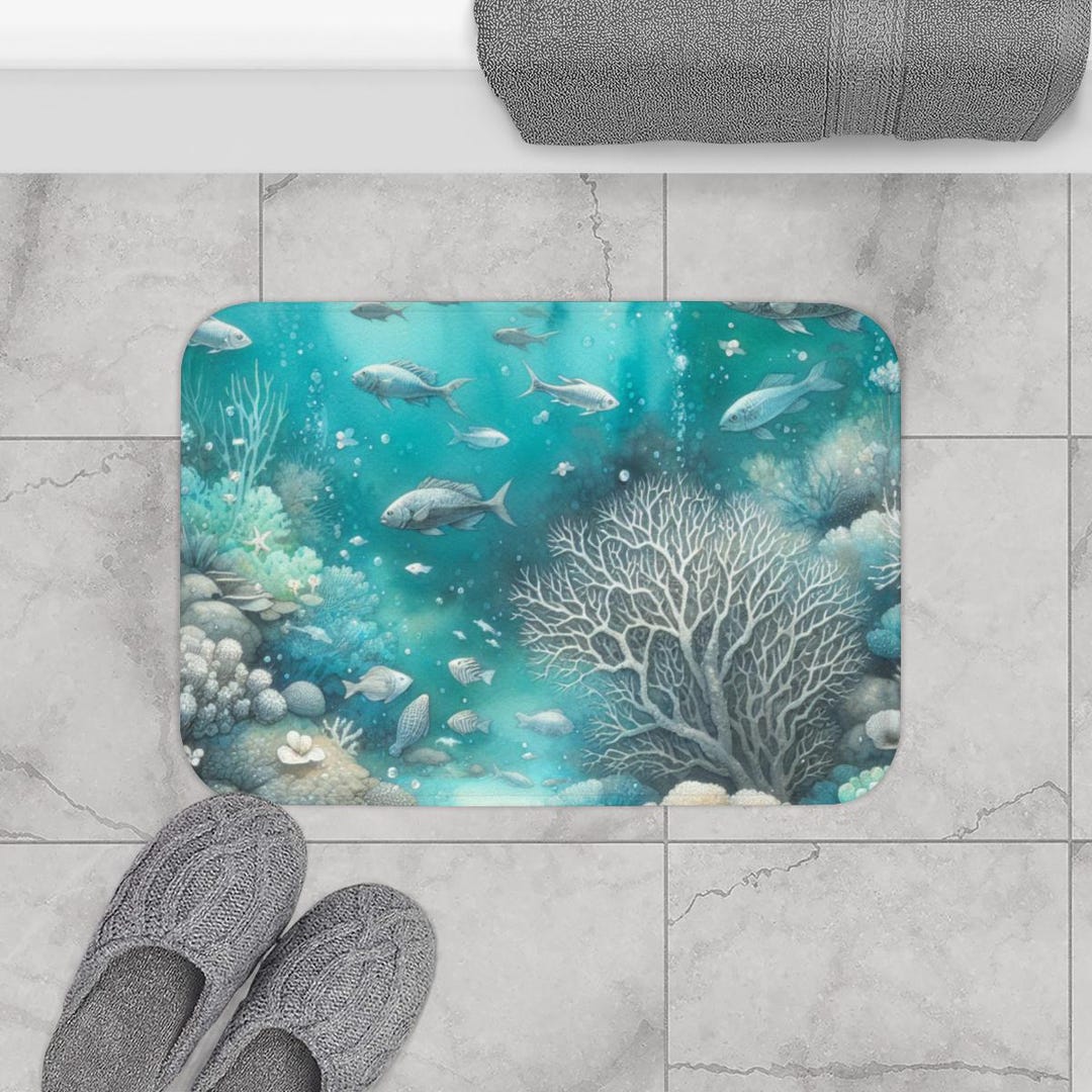 Island Luxe Ocean Bath Mat: Green & Gray Microfiber, Anti-slip, RV ...