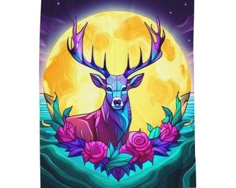 Floral Deer Blanket: Plush Polyester Spandex Couch Throw - 60x50