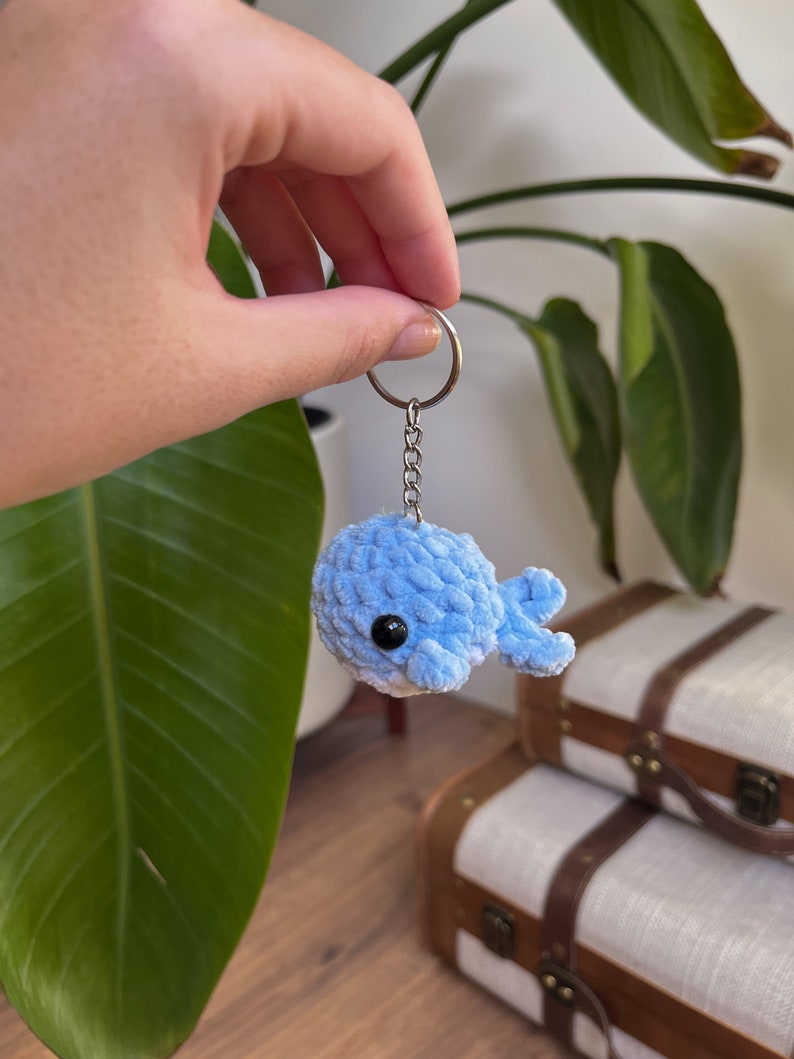 Mini Whale Keychain crochet Plushie stuffed animal Light Blue