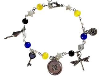 Coraline Inspired Charm Bracelet, Blue Button Jewelry, Movie Fan Gift