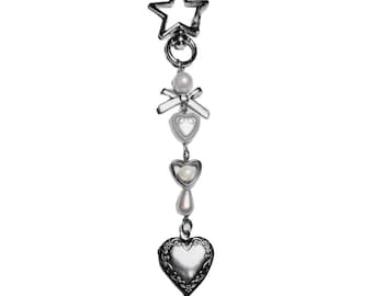 Star Heart Locket Keychain, Silver Y2K Bag Charm