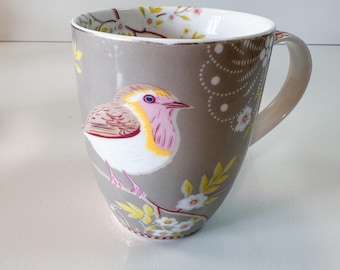 Pip Studio Early Bird Mug Khaki Green Bird Floral Porcelain 350ml Dutch Design Colorful Coffee Tea Cup Gold Accents