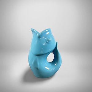GurglePot Ceramic Fish Pitcher Peacock Blue Gurgling Water Jug 42oz 9.5" Tall Seattle Design Collectible Novelty Tableware Turquoise