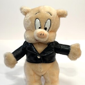 Chaqueta de cuero de peluche Porky Pig de Looney Tunes vintage de 1995, Warner Bros.