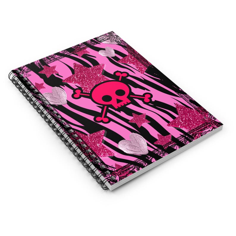 Pink Glitter Skull and Stars Spiral Notebook | Ruled Journal, 2000s ...