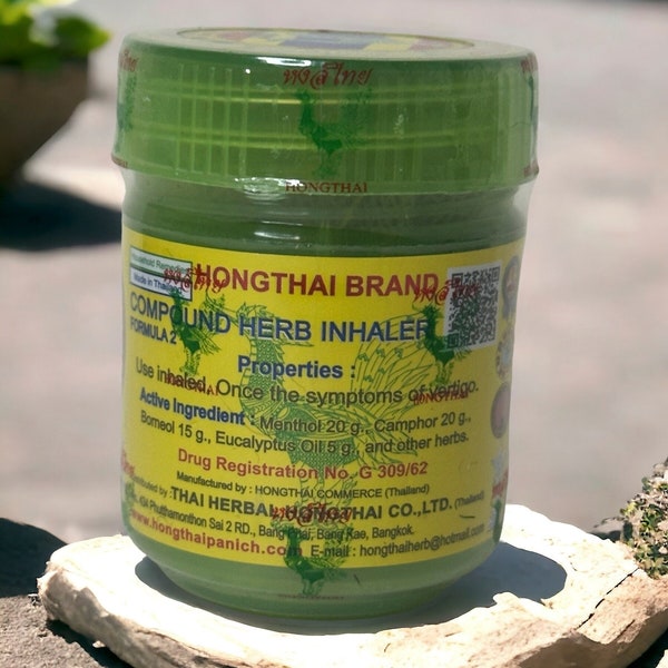 Classic Hong Thai Energizing Wood Bark Infused Essential Oil Herbal Aromatherapy Nasal Inhaler Ya Dom for Vertigo Headache Nausea Relief