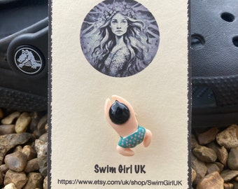 Croc-Pops, Wild Swimming, Swimmers, Mermaid, Colourful Boy Croc Decoration - Swimmer Gift