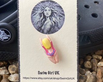 Croc-Pops, Wild Swimming, Swimmers, Mermaid, Colourful Pink Croc Decoration - Swimmer Gift
