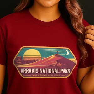 Arrakis National Park T-Shirt – Dune Inspired Retro Sci-Fi Tee | Sandworm Desert Shirt Gift for Sci-Fi Fans
