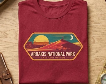 Arrakis National Park T-Shirt, Dune Sandworm Graphic, Retro Sci-Fi Apparel