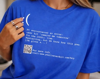 Camiseta divertida de BSOD: Pantalla azul de la muerte para frikis, camiseta geek de Halloween