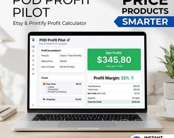 Hoja de cálculo para calcular las ganancias de la impresión bajo demanda (POD): Rastreador de tarifas y costos de impresión bajo demanda de Etsy (Descarga digital)