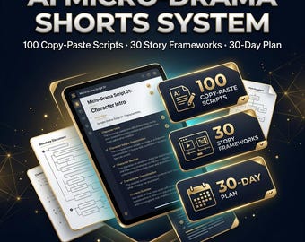 Sistema de guiones de microdramas con IA / 100 plantillas de contenido para TikTok Reels listas para copiar y pegar