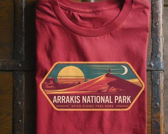 Camiseta del Parque Nacional Arrakis, estampado de gusano de arena de las dunas, ropa retro de ciencia ficción.