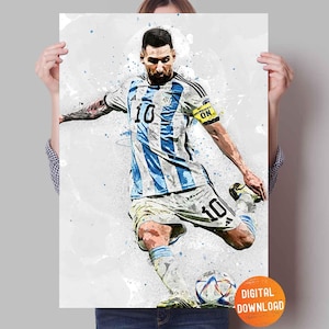 Impressão de Lionel Messi, Messi Argentina Arte de parede Impressão em tela para impressão, Decoração infantil, Presente de caverna do homem, Arte esportiva